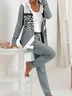 Women's Printing Abstract Daily Going Out Two-Piece Set Gray Casual Spring/Fall Coat With Pants Matching Set