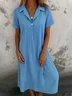 Cotton Shirt Collar Casual Dress With No