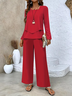 Women's Printing Plain Daily Going Out Two-Piece Set Red Casual Spring/Fall Top With Pants Matching Set