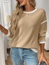 Women Color Block Crew Neck Cotton Long Sleeve Casual Daily Spring/Fall T-shirt