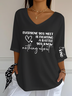 Women Text Letters V Neck Three Quarter Sleeve Vintage Holiday Spring/Fall T-shirt