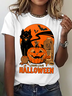 Women Halloween Crew Neck Cotton Short Sleeve Casual Holiday Summer T-shirt