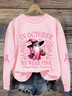 Women's October Halloween Pink Ghost Breast Cancer Awareness Warrior Crew Neck Long Sleeve Sweatshirt