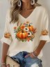 Women's Halloween Autumn Art Design Printed Pitted Fabric Long Sleeve T-shirt