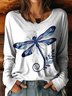 Women Floral Crew Neck Jersey Long Sleeve Vintage Holiday Spring/Fall T-shirt