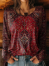 Women Ethnic Crew Neck Jersey Long Sleeve Casual Daily Spring/Fall T-shirt