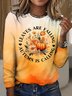 Women Ombre Crew Neck Cotton Long Sleeve Vintage Daily Spring/Fall T-shirt