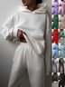 Women Plain Long Sleeve Top With Pants Casual Split Joint Spring/Fall Hoodie Two-Piece Set