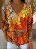 Women Painting V Neck Cotton Long Sleeve Casual Daily Spring/Fall Sweater