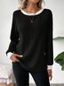 Women Plain Crew Neck Cotton Long Sleeve Casual Daily Spring/Fall T-shirt