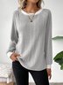Women Plain Crew Neck Cotton Long Sleeve Casual Daily Spring/Fall T-shirt