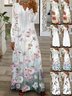 Women Floral V Neck Printing T-Shirt Dress Vintage Spring/Fall Daily Maxi A-Line Dress