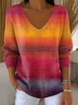 Women Ombre V Neck Cotton Long Sleeve Casual Daily Spring/Fall Sweater