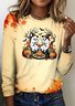 Women Animal Crew Neck Cotton Long Sleeve Vintage Daily Spring/Fall T-shirt