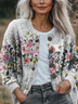 Women Floral Crew Neck Long Sleeve Vintage Daily Spring/Fall Cardigan