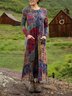 Women Geometric Crew Neck Vintage Summer Vacation Floor Length H-Line Dress