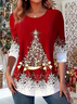 Women Christmas Crew Neck Jersey Long Sleeve Casual Daily Spring/Fall T-shirt