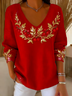 Women Christmas V Neck Long Sleeve Casual Daily Spring/Fall T-shirt