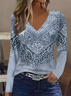 Women Abstract V Neck Jersey Long Sleeve Casual Daily Spring/Fall T-shirt