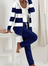 Women Striped Long Sleeve Coat With Pants Casual Printing Spring/Fall Hoodie Two-Piece Set
