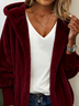 Women Plain Hoodie Flannel Jacket Long Sleeve Casual Split Joint Winter Daily Coat Outerwear