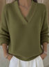 Women Plain V Neck Cotton Long Sleeve Street Daily Spring/Fall Sweater