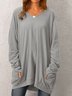 Casual Long Sleeve Solid Top Tunics with Pockets
