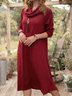 Red Cotton Crew Neck Casual Plain Knitting Dress