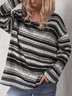 Knitted Crew Neck Striped Long Sleeve Sweater