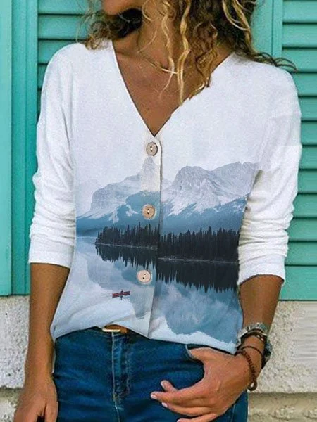 Long Sleeve Cotton-Blend Graphic Printed T-shirt
