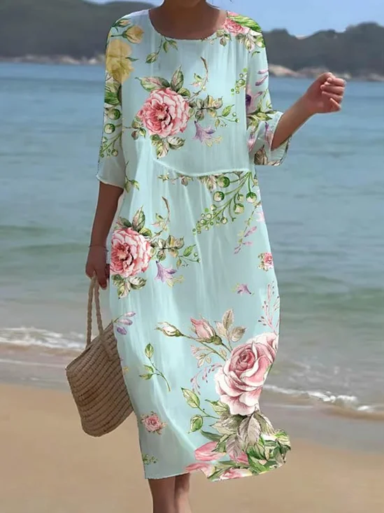 Casual Loose Floral Ruched Dress