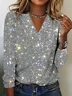 Women's Sequin T-Shirt Tee Sparkly Glitter V Neck Loose Holiday Formal Party Evening Silver Red Champagne Black Green Pink Rose
